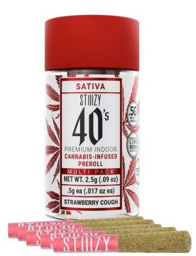 Photograph of product: STIIIZY 40s | Strawberry Cough | Infused Pre-roll 5pk