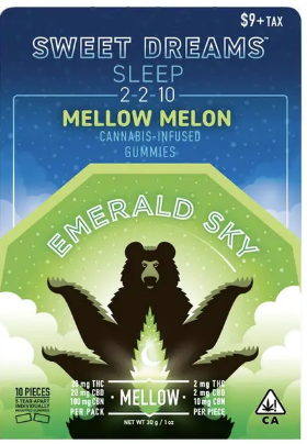 Photograph of product: Mellow Melon [I] - 100MG 2:2:10 TH-oui:CBD:CBN Sleep Gummies 10PK