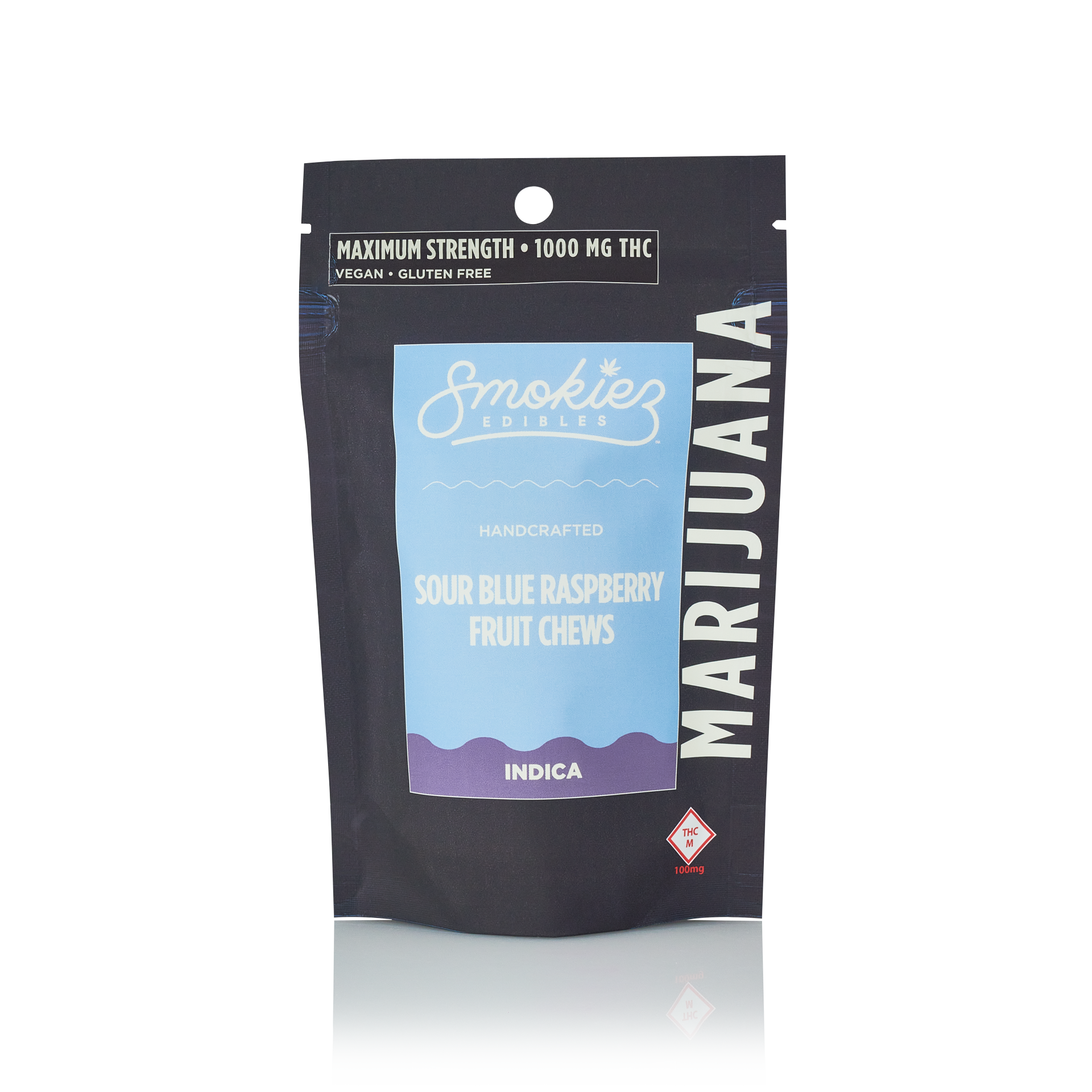Photograph of product: Sour Blue Raspberry | Oui'd | 1000mg | Fruit Chews | Smokiez