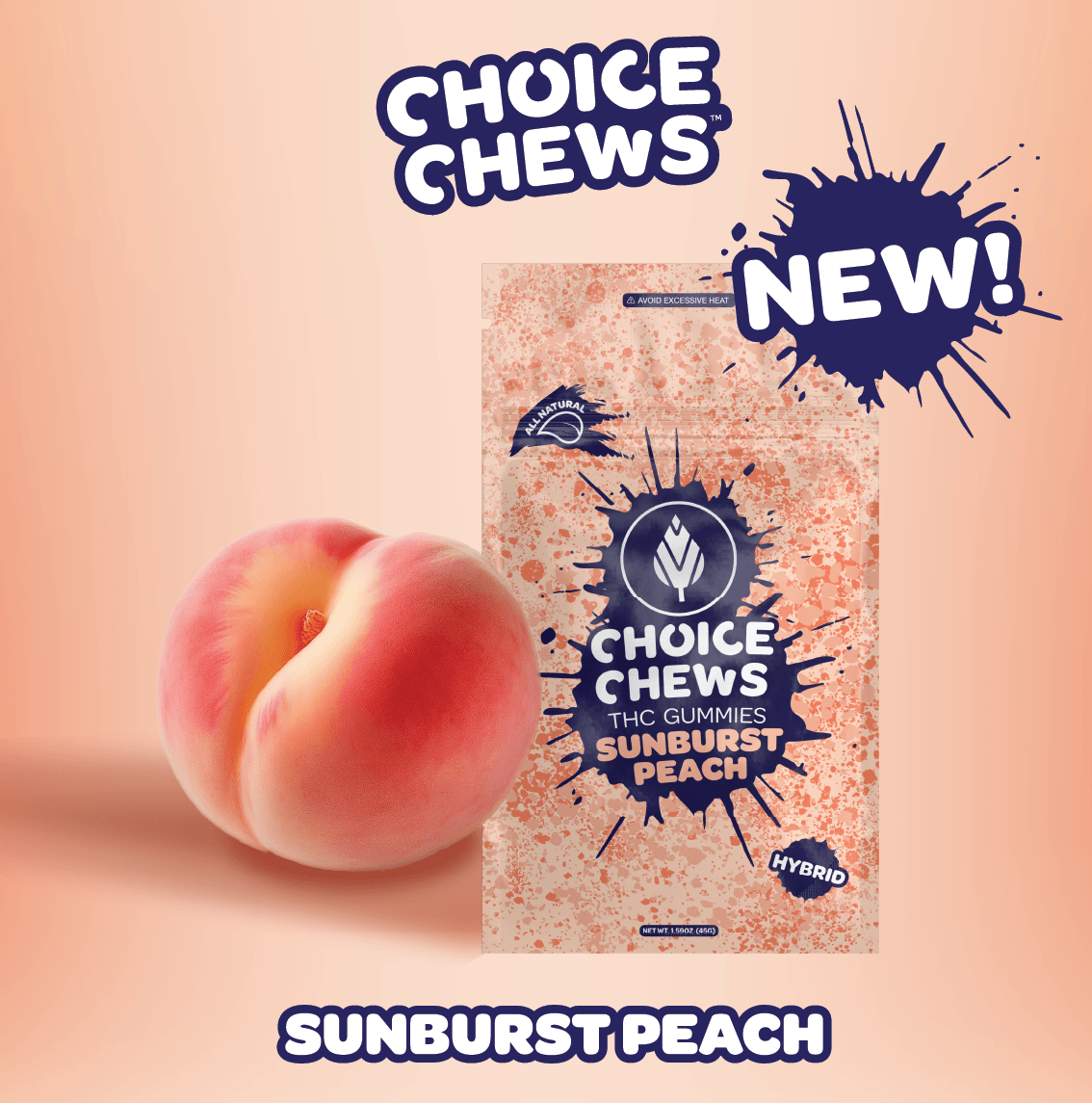 Photograph of product: Gummies | Hybrid Sunburst Peach | 100mg | 20pk | Choice Chews