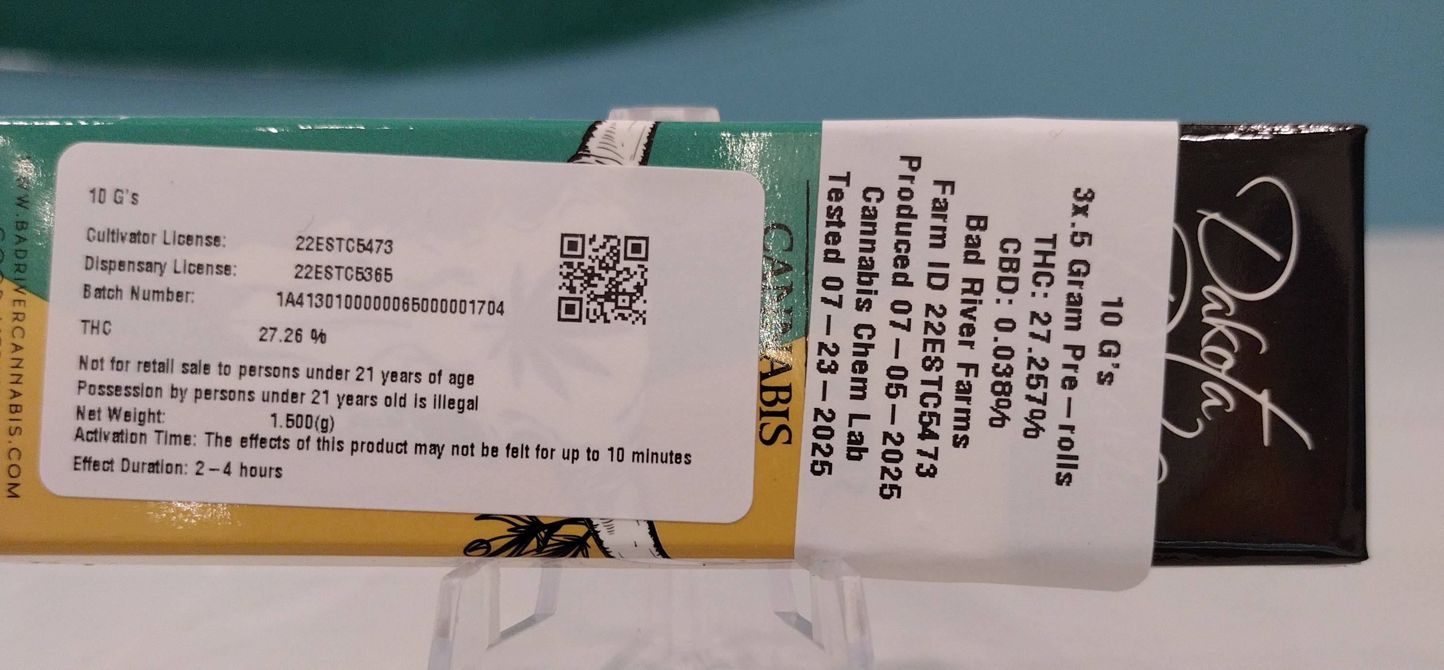 Photograph of product: Bad River Oui'd - 10 G's - 1.5g - 3pk 0.5g Pre-Roll