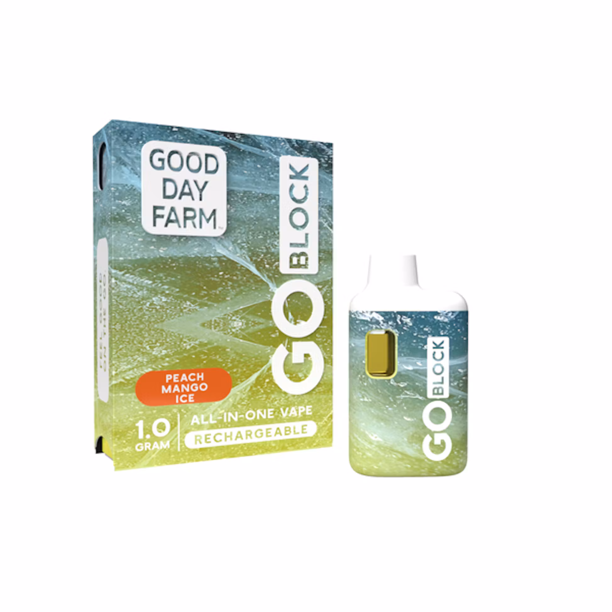 Photograph of product: Good Day Farm Peach Mango Ice Go Block All-In-One Vape (1g)