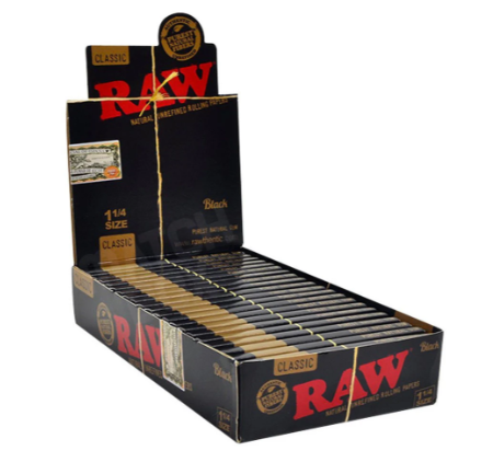 Photograph of product: Raw Black   Classic 1 1/4" Rolling Paper