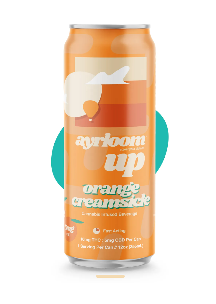 Photograph of product: Ayrloom UP | Beverage | 12oz | Orange Creamsicle Soda | Fast Acting | Vegan | Gluten Free | 10mg TH-oui : 5mg CBD