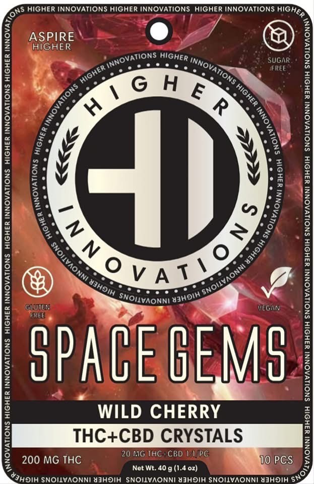 Photograph of product: HI 200mg Hard Lozenges - Wild Cherry 1:1 (TH-oui:CBD) Space Gems