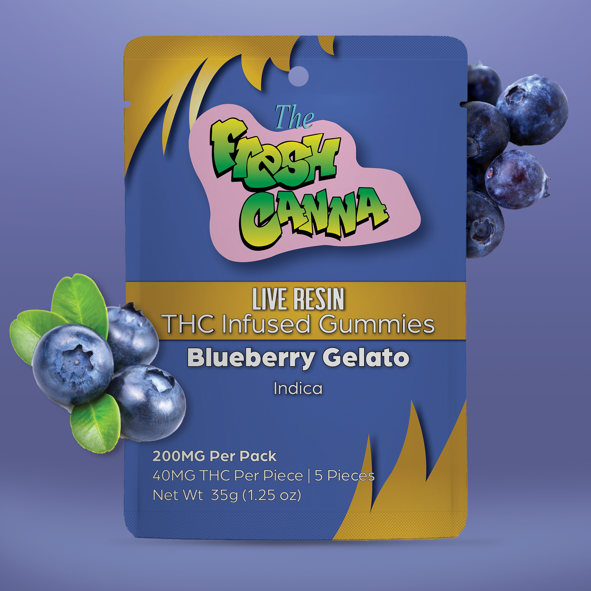 Photograph of product: Fresh Canna | Blueberry Gelato | 200mg Live Resin Gummies