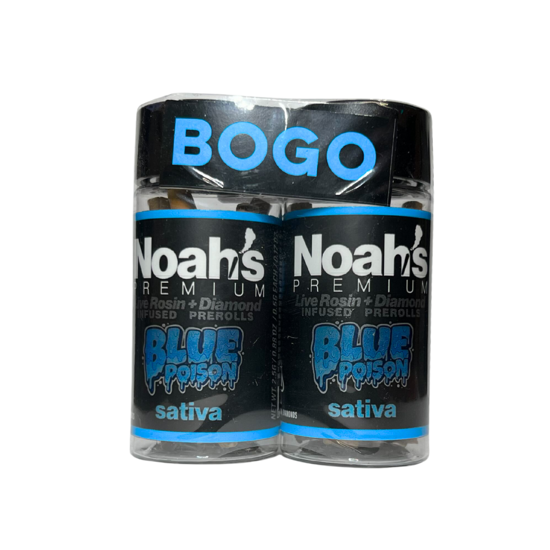 Photograph of product: BLUE POISON LIVE ROSIN + DIAMOND INFUSED 5PK PREROLLS (10  PREROLLS TOTAL)