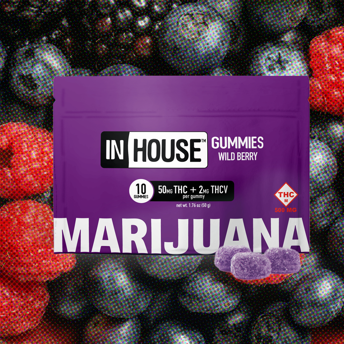 Photograph of product: InHouse | Wild Berry 45:2 TH-oui:TH-ouiv Gummies | 450mg (10pk)