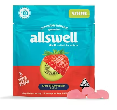 Photograph of product: Allswell Sour Kiwi Strawberry Oui'd Gummies 100mg