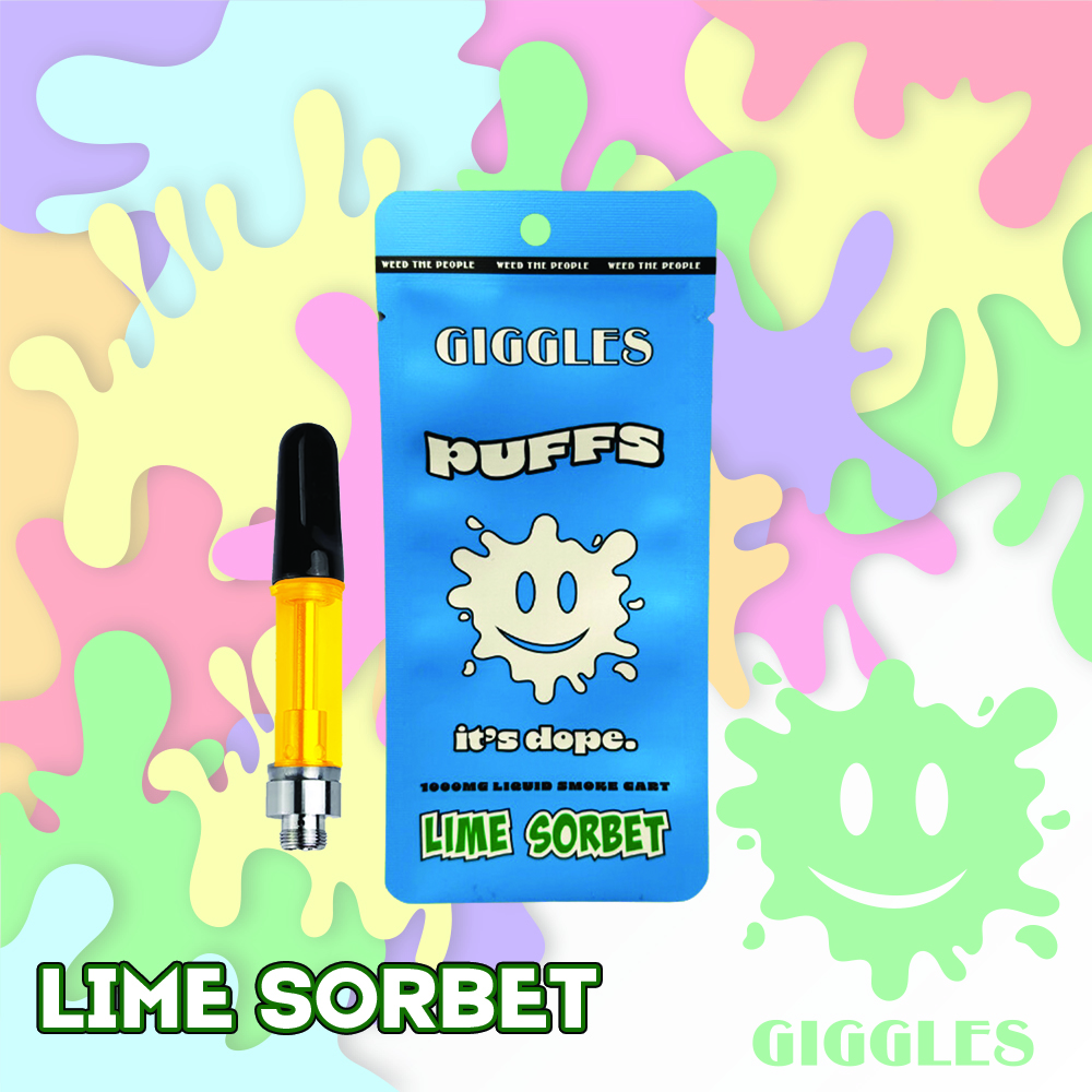 Photograph of product: Giggles Puffs - Lime Sorbet 1g Distillate Cart