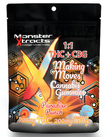 Photograph of product: Monster Extracts - Paradise Punch - 1:1 TH-oui:CBG - 200mg Gummies (10x20mg)