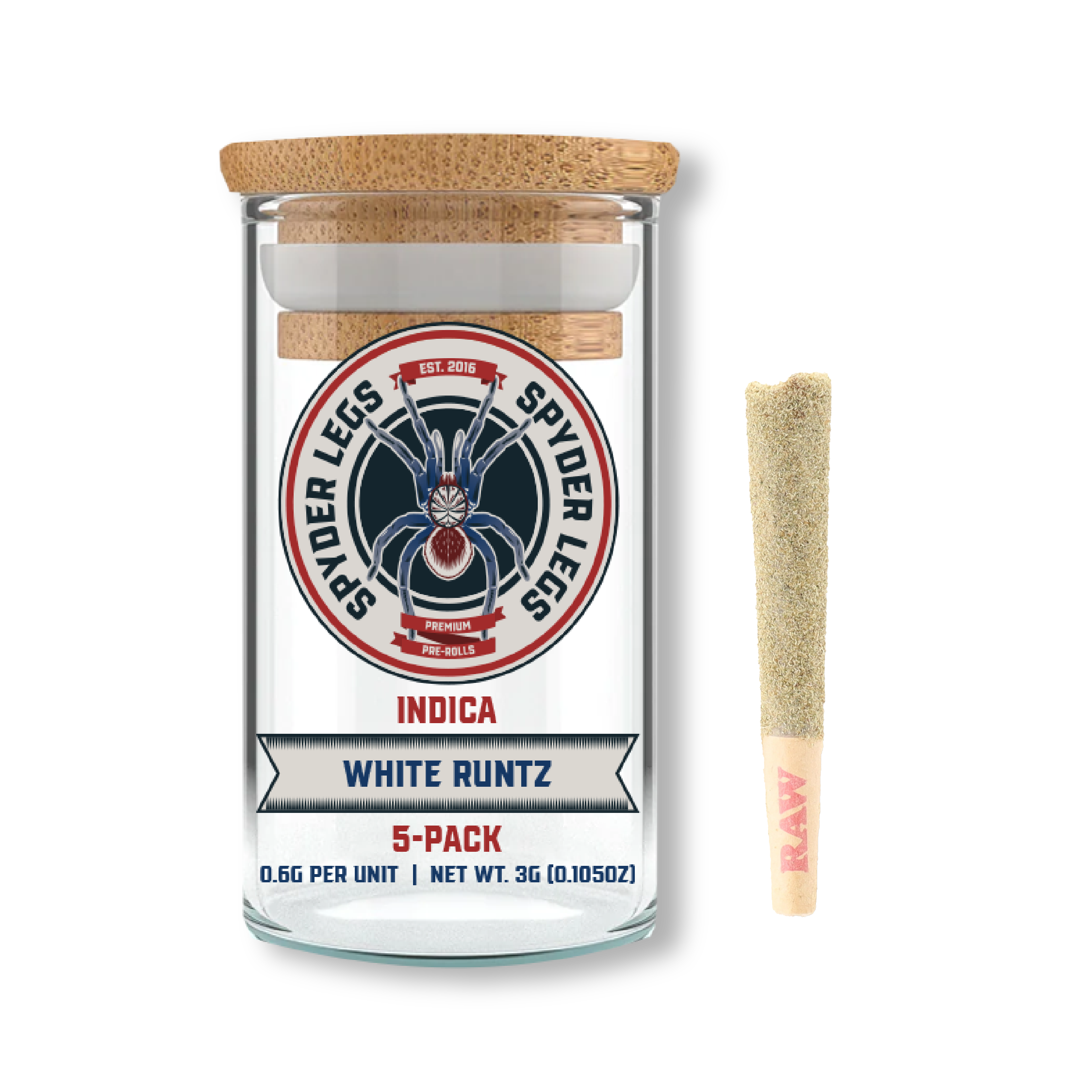 Photograph of Product: 0.6G WHITE RUNTZ SPYDER LEGS INFUSED PRE-ROLL 5-PACK