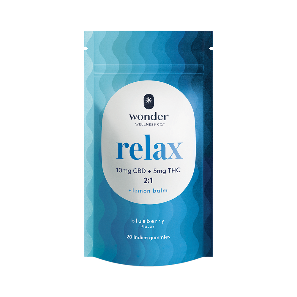 Photograph of product: Wonder | Gummies | Relax | CBD | TH-oui Blueberry + Lemon Balm | 200mg