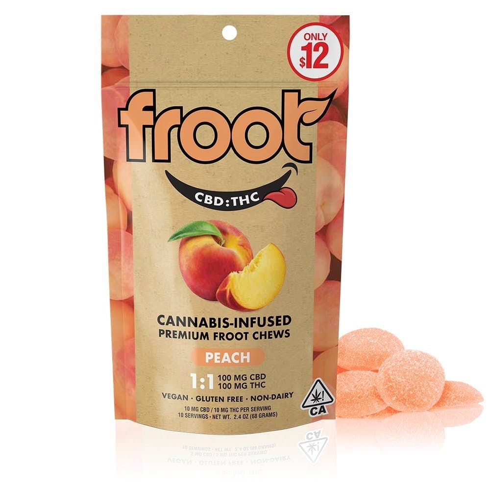 Photograph of product: Froot - Peach 1:1 CBD: TH-oui 100MG