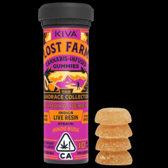 Photograph of product: Papaya Peach (Hindu Kush) 100mg Live Resin Gummies - 