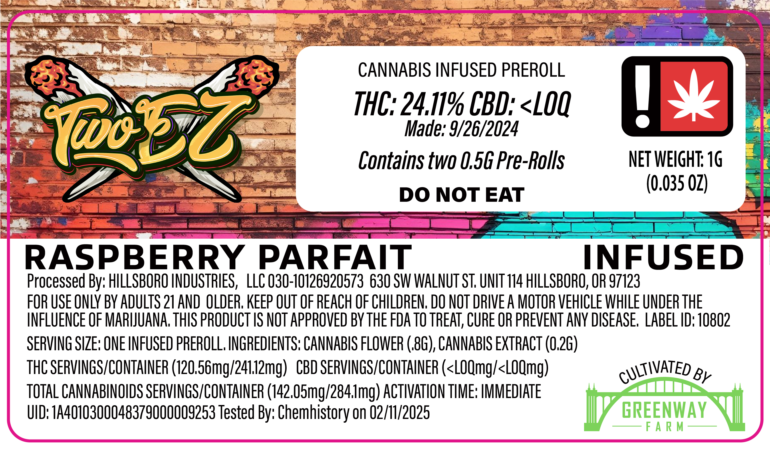 Photograph of product: Raspberry Parfait 2pk Infused Pre-Roll - Two EZ