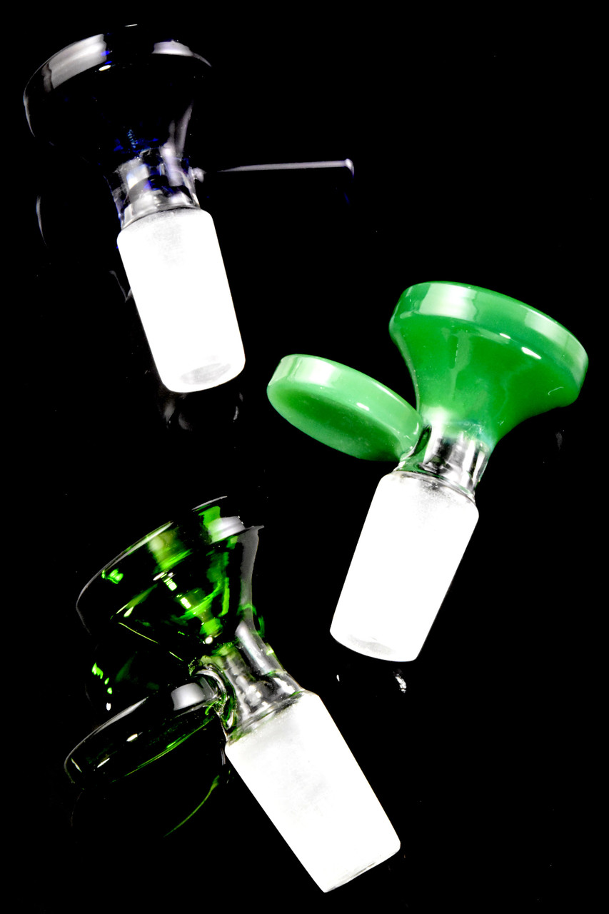 Photograph of product: Glass - 14.5mm Male Colored Glass on Glass Bowl with Handle - BS854-03