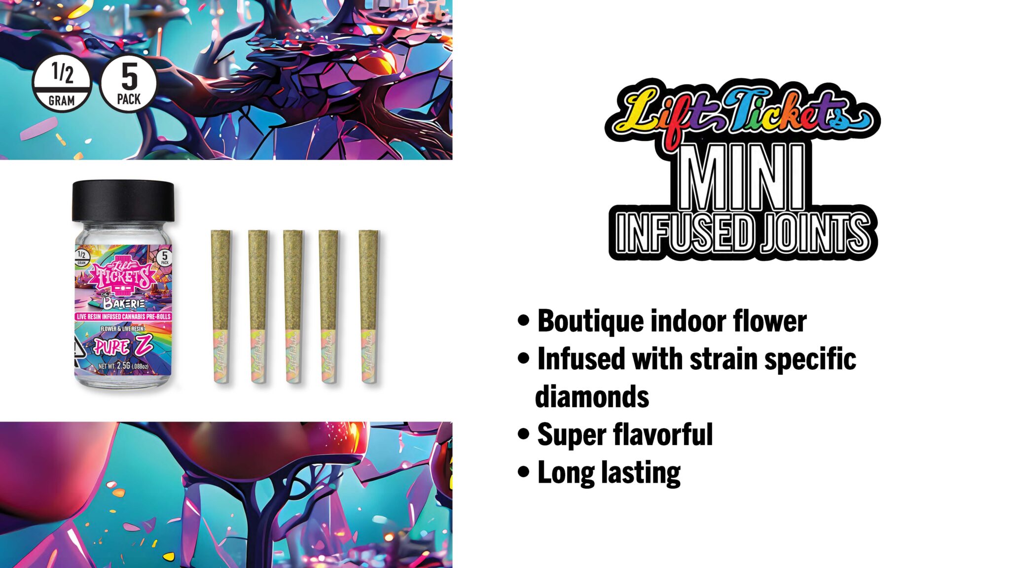 Photograph of product: LIFT TICKETS INFUSED PREROLL - SOUR R**** 2.5G (5CT) - 2.5 G - 5 PACK