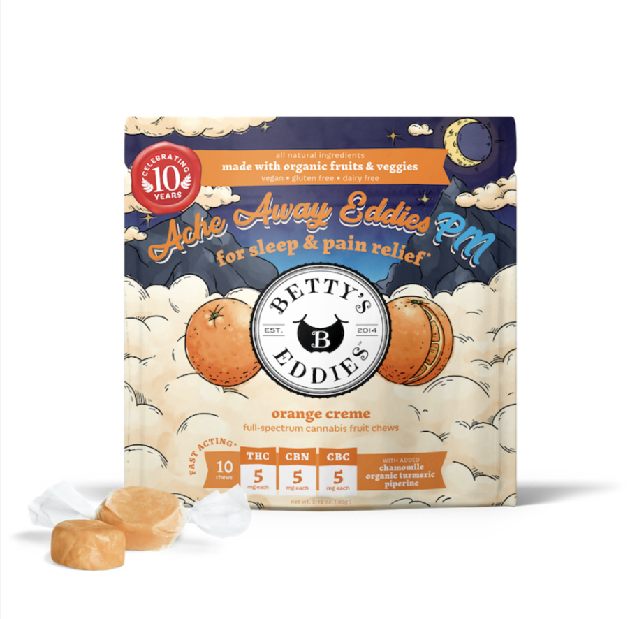 Photograph of product: Achy Eddies PM Orange Creme [10pk] (50mg TH-oui/50mg CBN/50mg CBC)