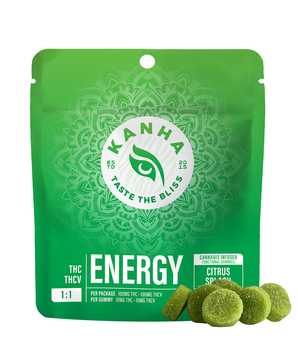 Photograph of product: KANHA Gummies 100mg Nano: Energize Citrus Splash 1:1 THC:THCV 10pc
