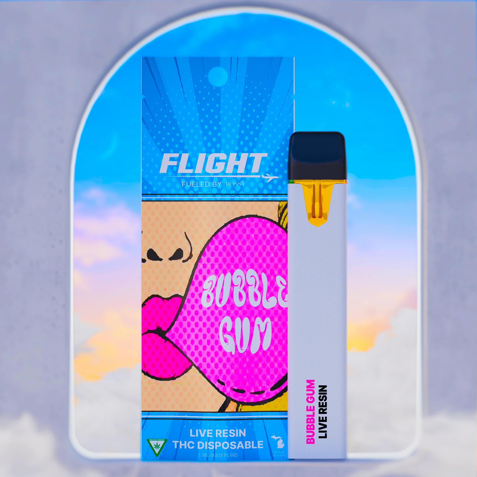 Photograph of product: FLIGHT | BUBBLE GUM KUSH | LIVE RESIN | DISPOSABLE | 1G
