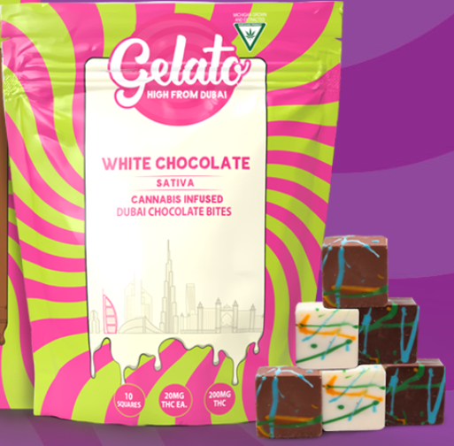 Photograph of product: Gelato Dubai Bites White Chocolate Edible 200mg