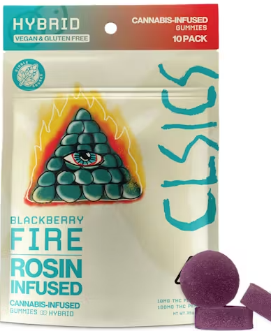 Photograph of product: Blackberry Fire [H] - 100MG Live Rosin Gummies 10PK