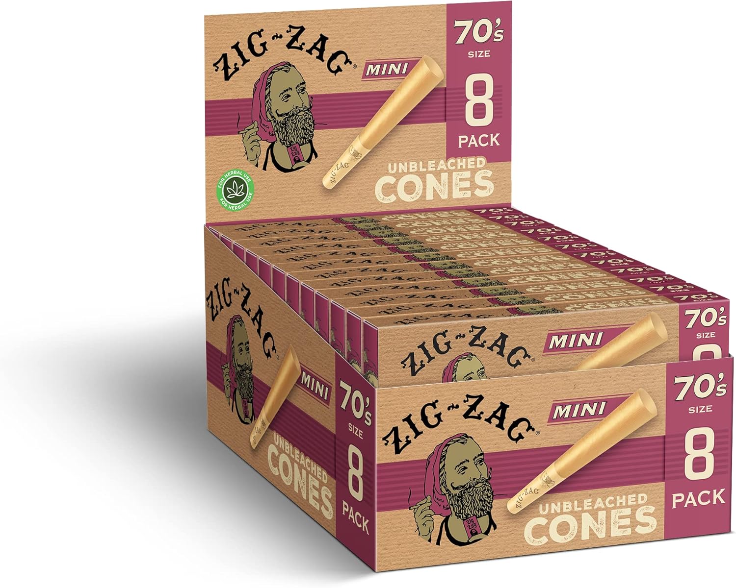 Photograph of product: (Zig-Zag) Unbleached 70's Cut Pre Roll Cones 1 1/4"