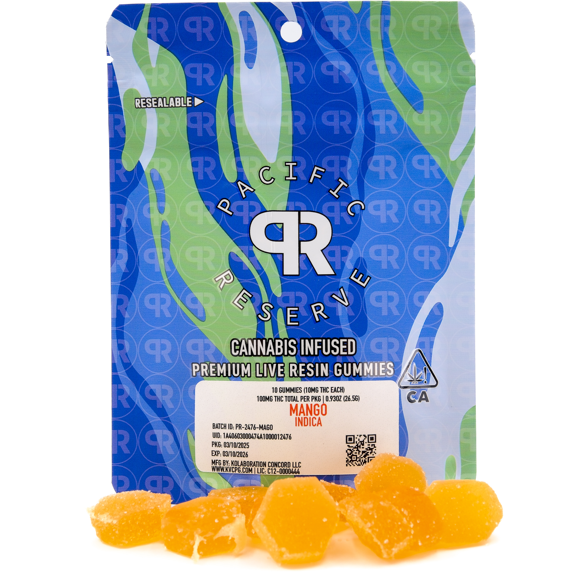 Photograph of product: Mango 100mg 10 Pack Live Resin Gummies - Pacific Reserve