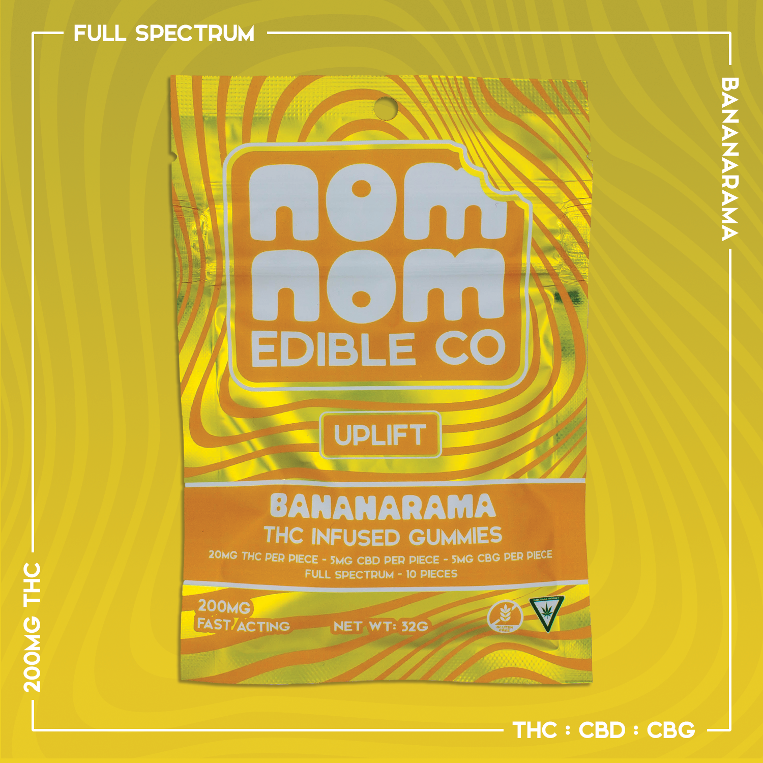 Photograph of product: Nom Nom 200mg Bananarama (Uplift) Gummies
