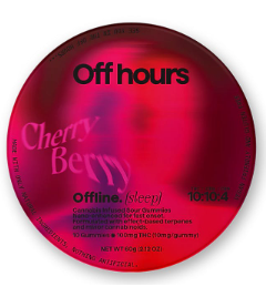 Photograph of product: Off Hours | Cherry Berry Offline | Gummies | 2:2:1 TH-oui CBG CBN | 100mg
