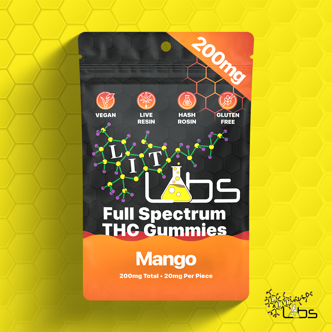 Photograph of product: 200mg Rosin+Resin Full Spec Gummy Mango 10pcs x 20mg Vegan