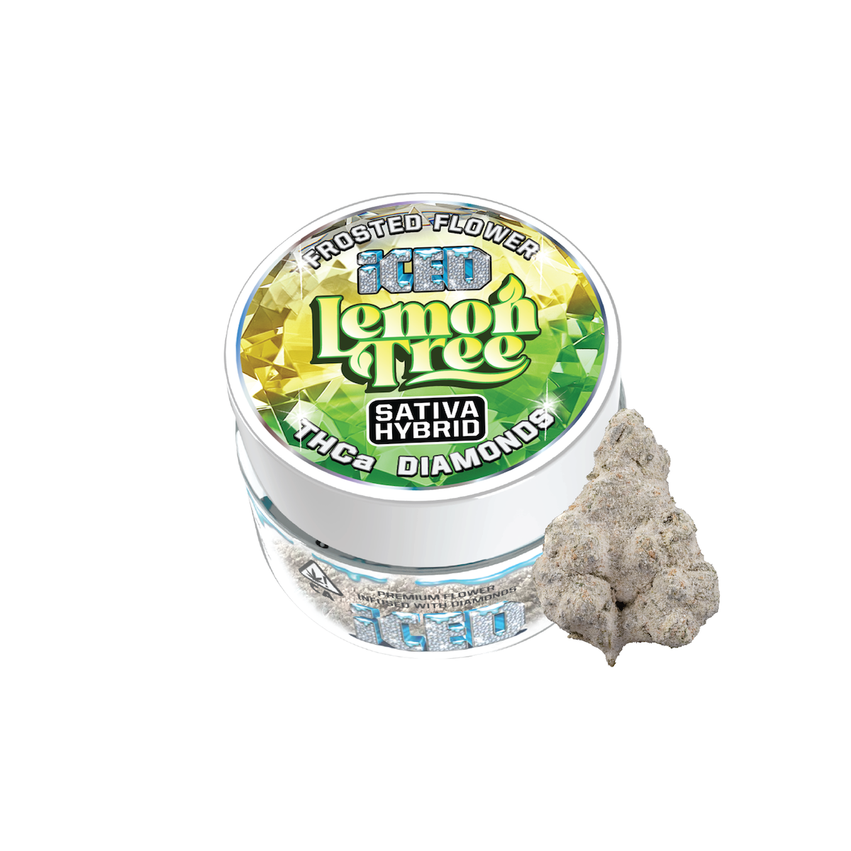 Photograph of product: 1/8 oz Lemon Tree (Oui'd Hybrid) Diamond Infused Flower TH-oui:41% $45 - 3.5g