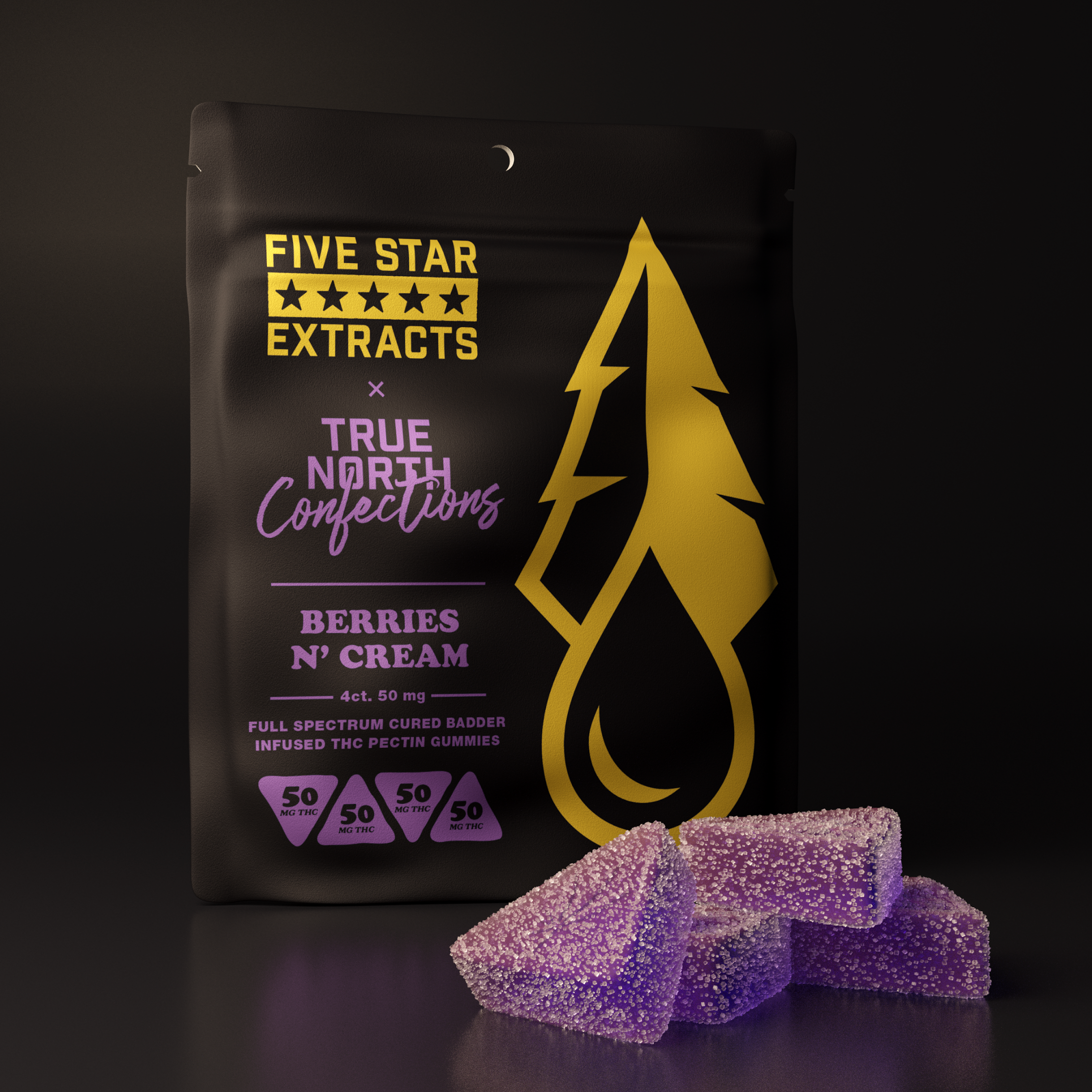 Photograph of product: Berries N' Cream (Chillie Verde Cured Badder) 4x50mg Full Spectrum Vegan Gummies Adult Use