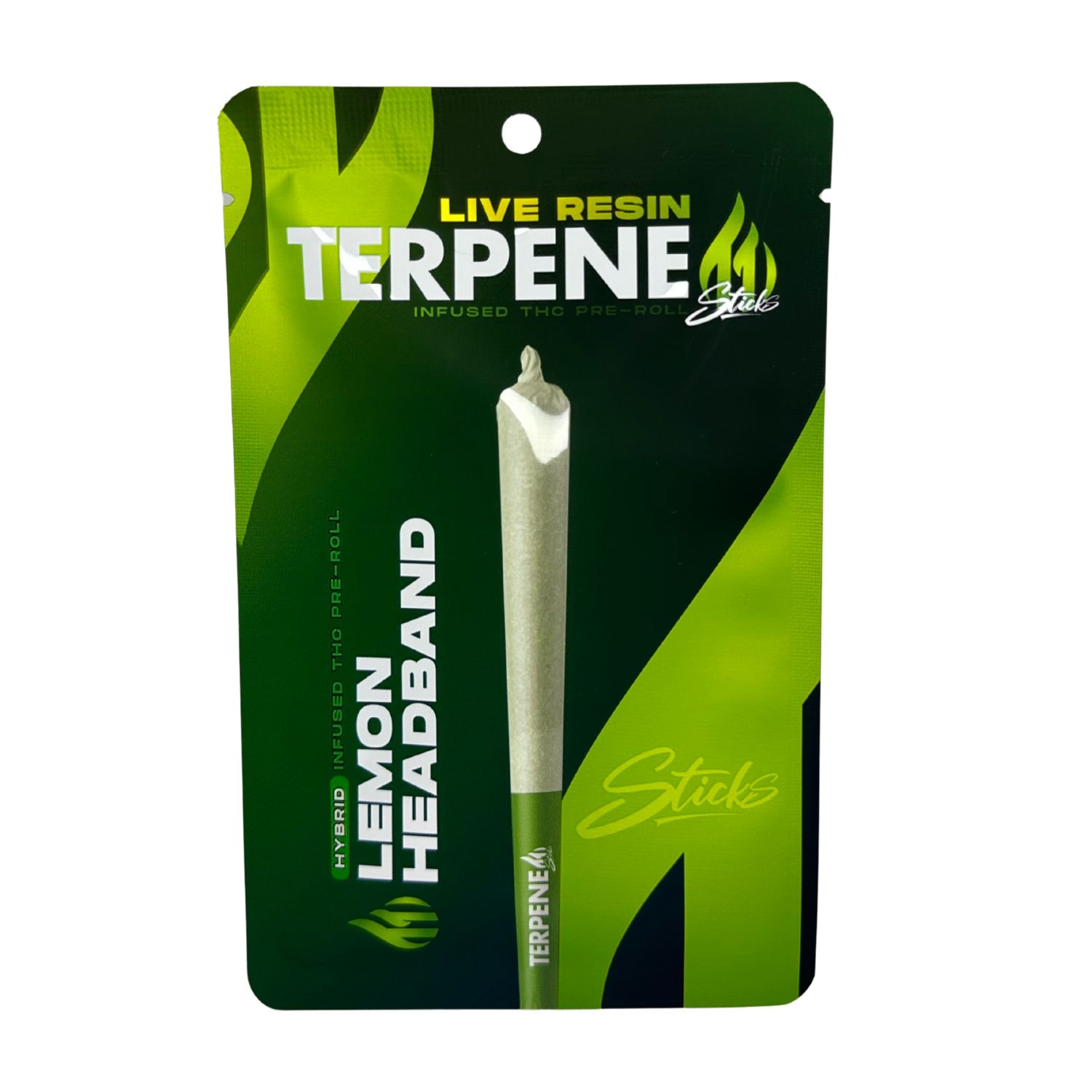 Photograph of product: TERPENE STICKS | LEMON HEADBAND LIVE RESIN INFUSED PREROLL | 1.2G