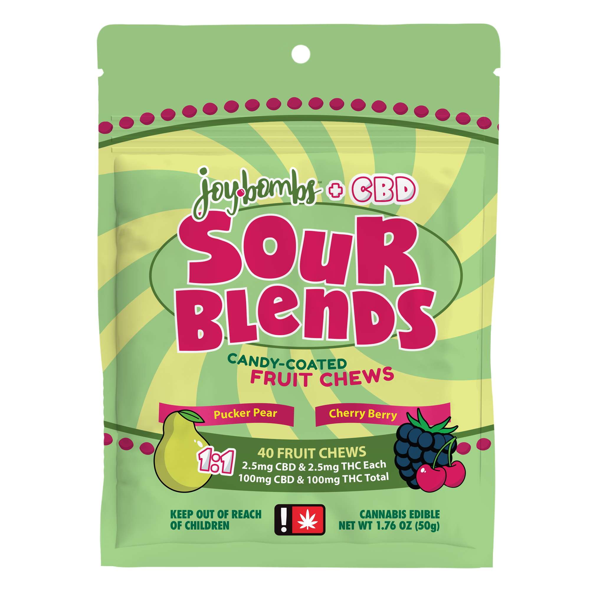 Photograph of product: Sour Blends Fruit Chews 40pk CBD 1:1 100MG