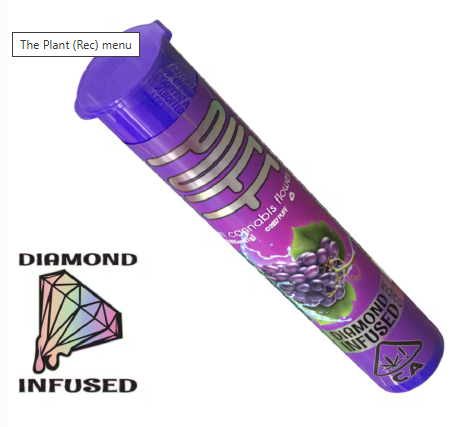 Photograph of product: 1g Grapeness Diamond Infused Preroll - PUFF