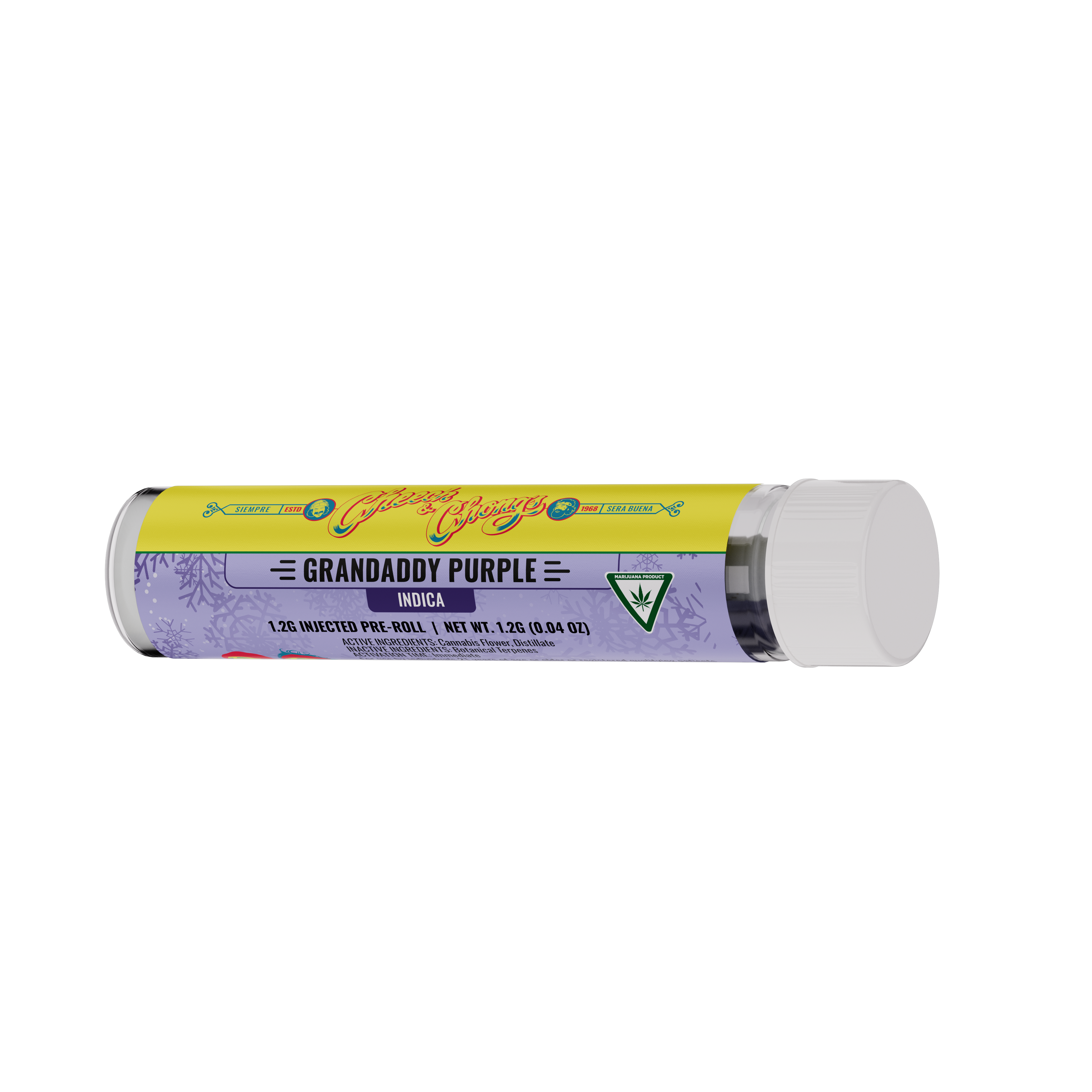 Photograph of product: Cheech & Chong | Granddaddy Purple | 1.2G Distillate/Terp Infused Pre-Roll