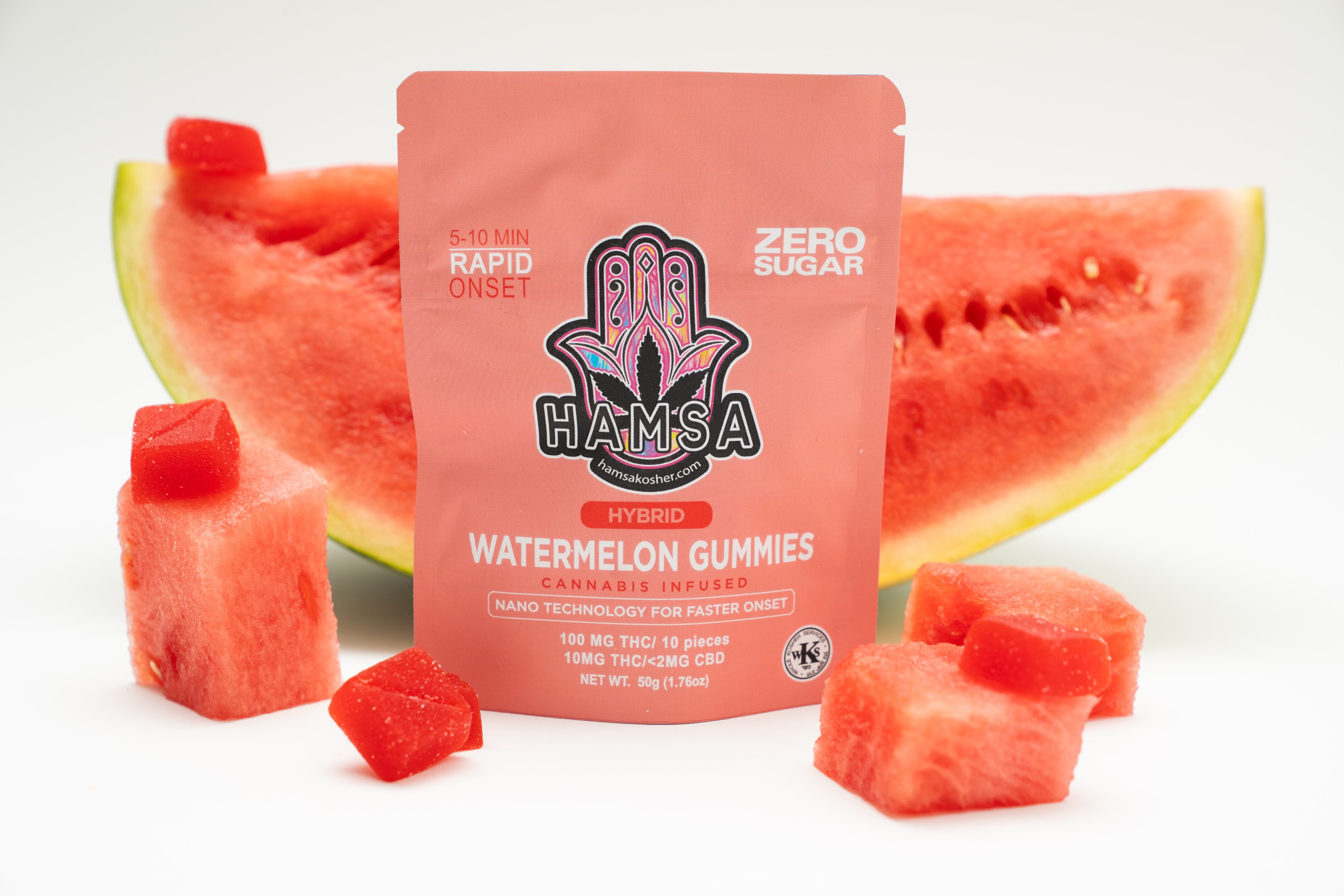 Photograph of product: Watermelon Zero Sugar Gummies - Kosher - Vegan - 10 Pack