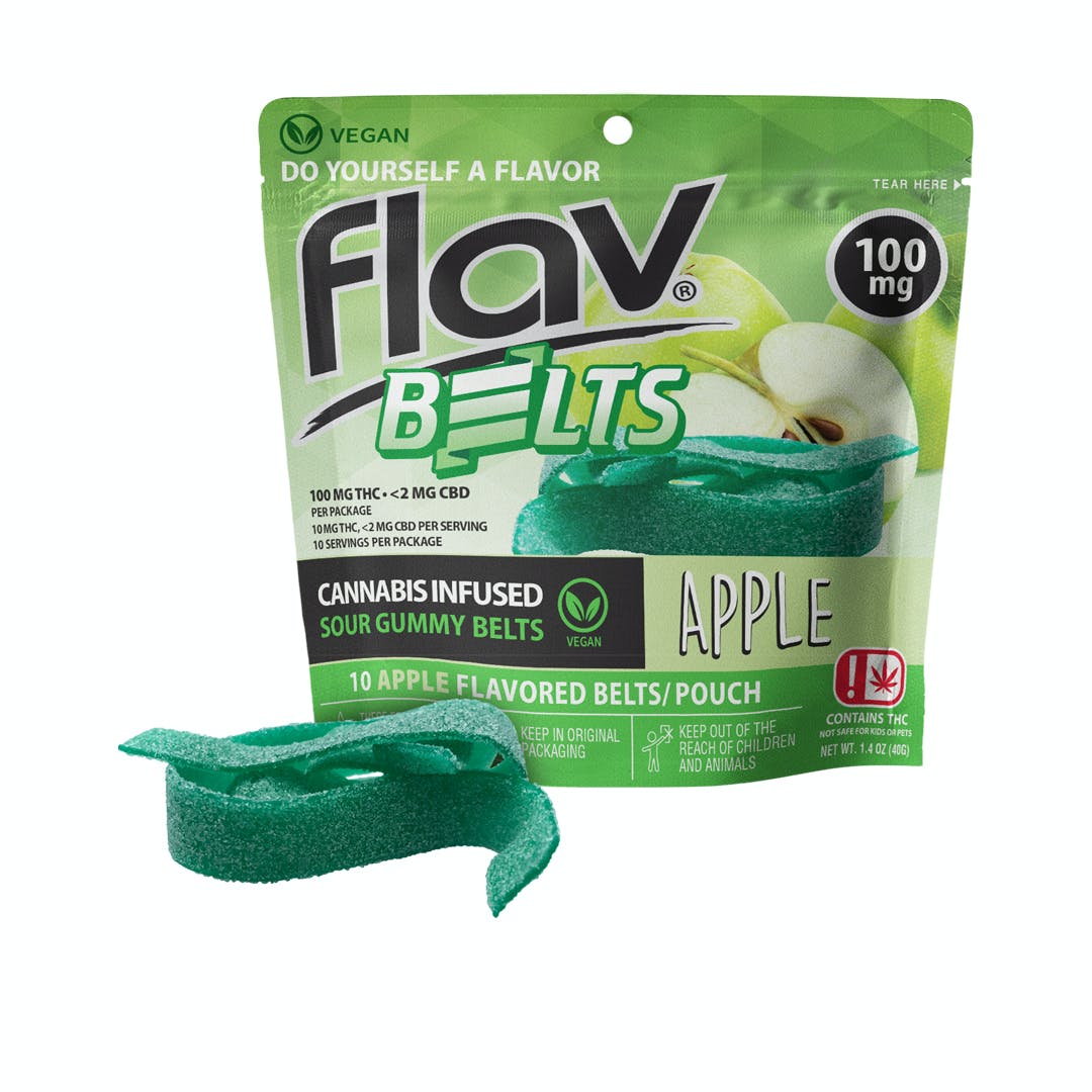 Photograph of product: Flav - Gummies Belts Live Resin - Green Apple (H) (100mg)