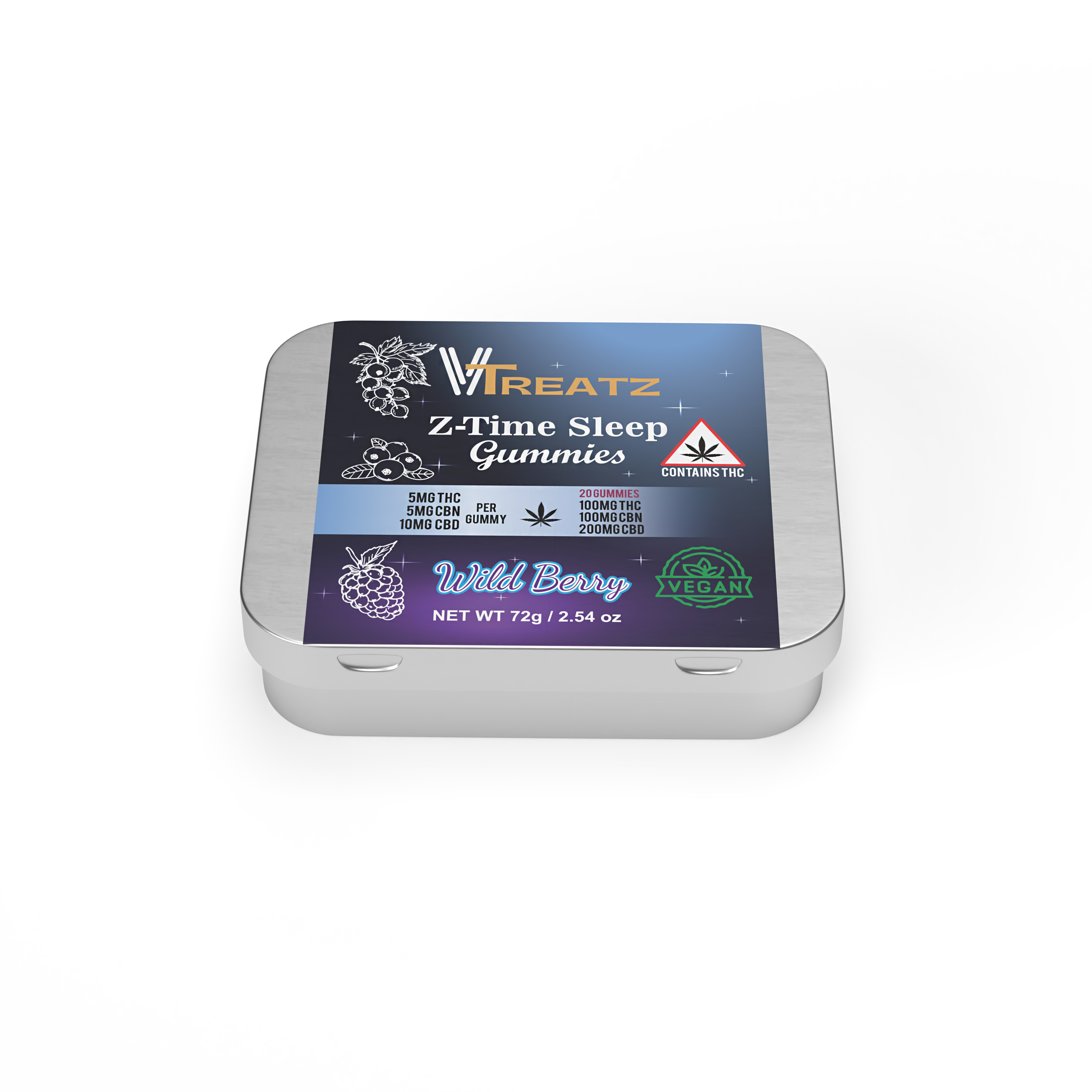 Photograph of product: VTreatz - 1:1:2 5mg Z Time Sleep Distillate Gummies - Wild Berry