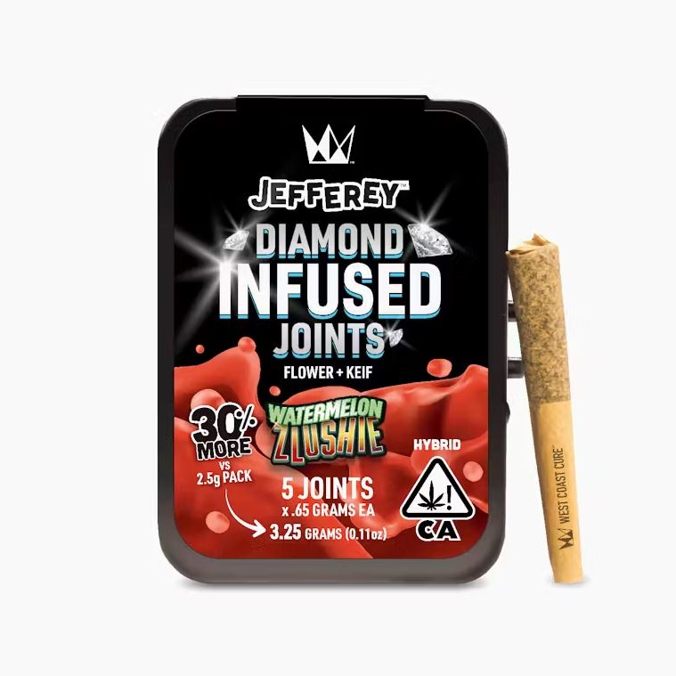Photograph of product: JEFFEREY INFUSED 5 PACK - WATERMELON ZLUSHIE .65G - WEST COAST CURE
