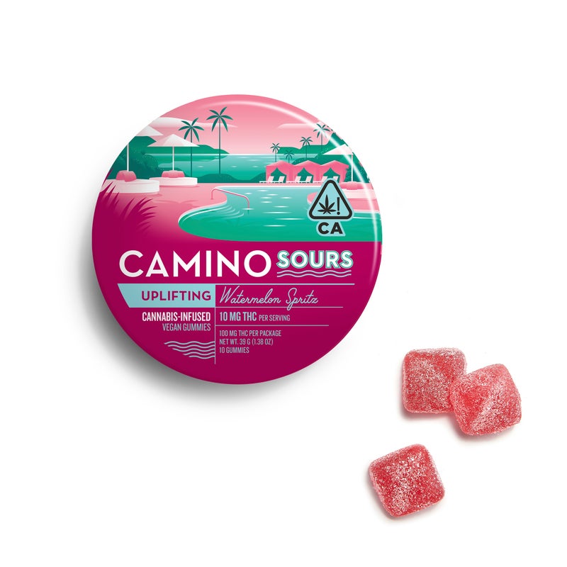 Photograph of product: CAMINO SOURS WATERMELON SPRITZ UPLIFT 10 PACK VEGAN GUMMIES