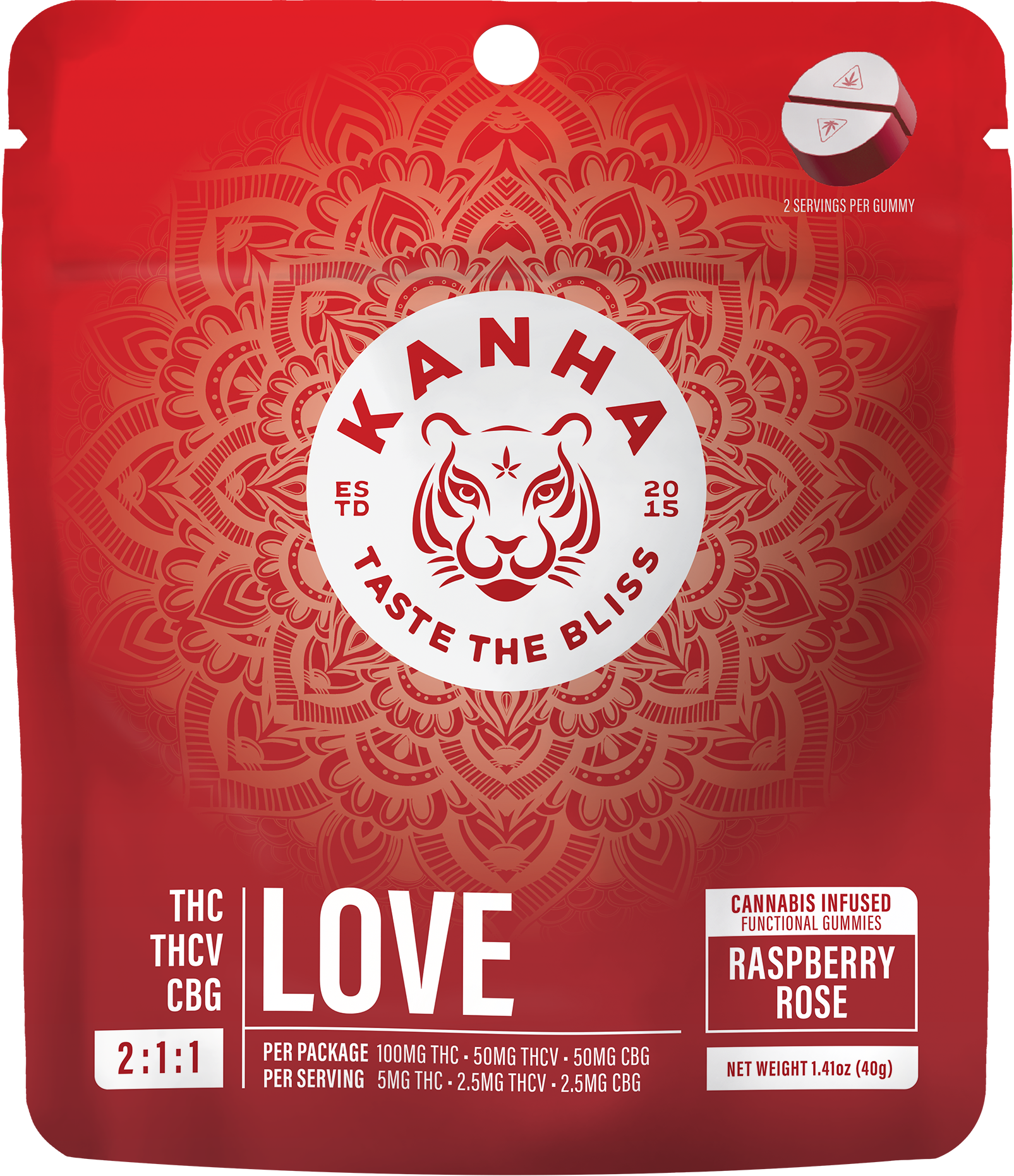 Photograph of product: Kanha Fx | Love Raspberry Rose 2:1:1 Thc:Cbg:Thcv | Nano Fx Gummies 10 Pack