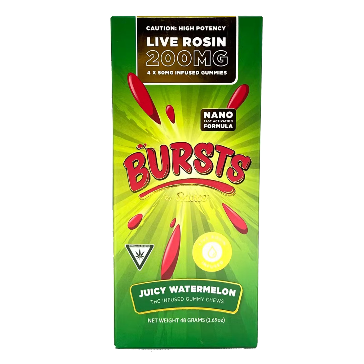 Photograph of product: Sauce - Bursts Juicy Watermelon Live Rosin Gummies 200mg | 2/$25