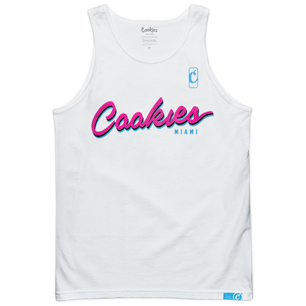 Photograph of product: Cookies - Heat City Miami Script - Tank - White/Fuchsia - XL