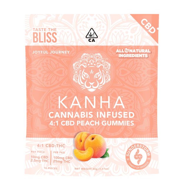 Photograph of product: Classic Peach 4:1 Gummies 100mg