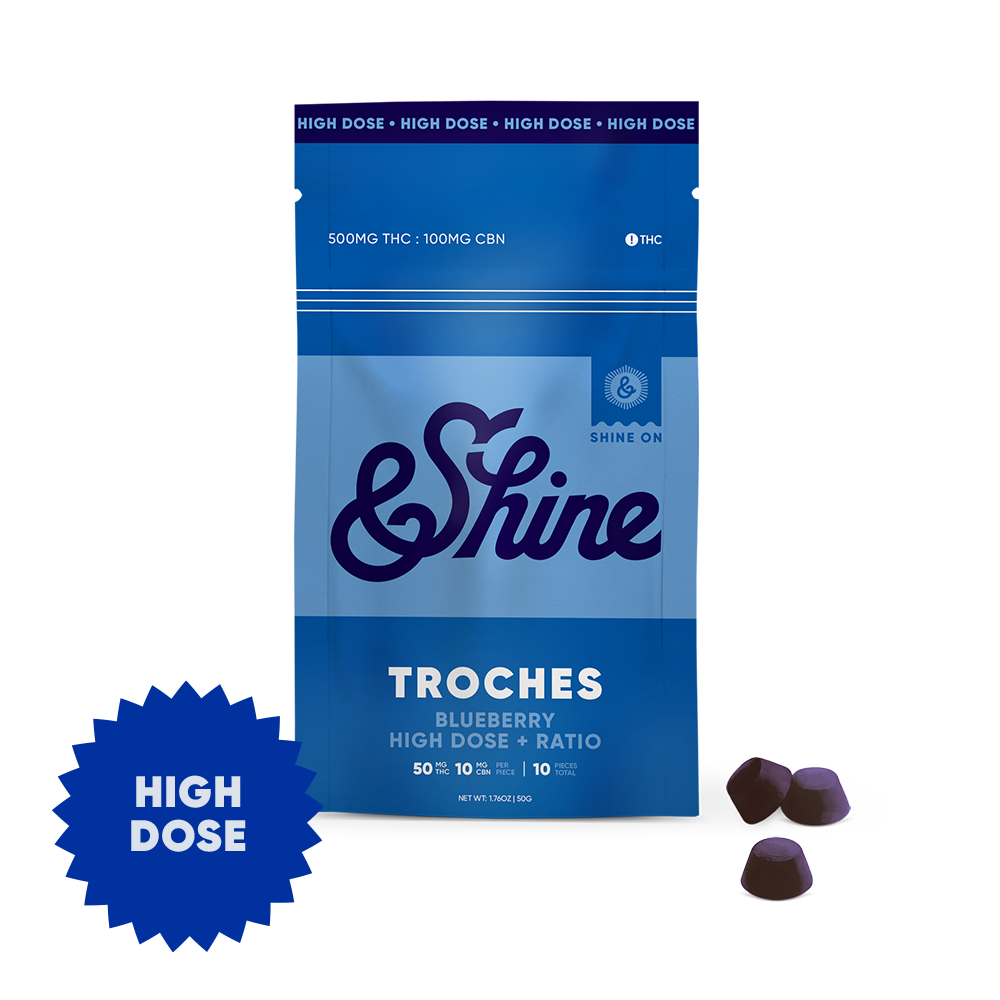 Photograph of product: Blueberry PLUS Troche 50mg TH-oui / 10mg CBN/10pk (600mg)