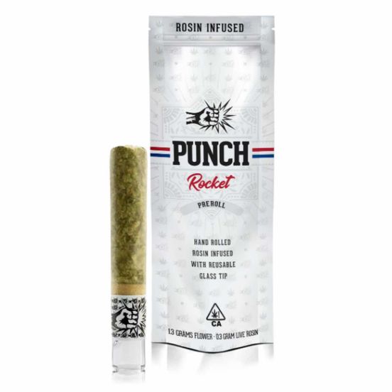 Photograph of product: D. Punch Extracts 1.6g ROSIN Infused Rocket Pre Roll - Phonzie x Peach Ringz (H) - 