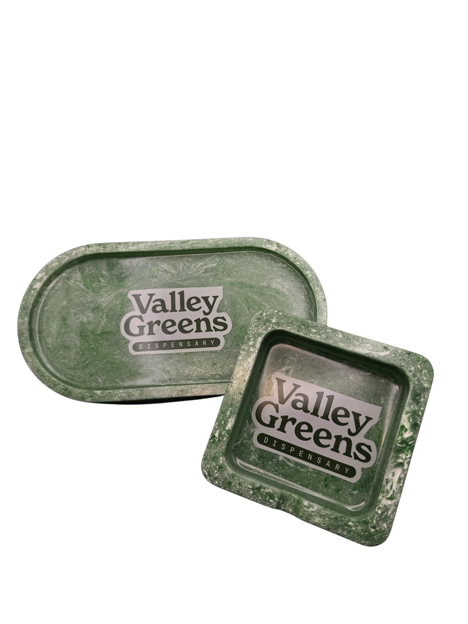 Photograph of product: Valley Greens | Rolling + Ashtray Set (Resin Pour) | Green Swirl